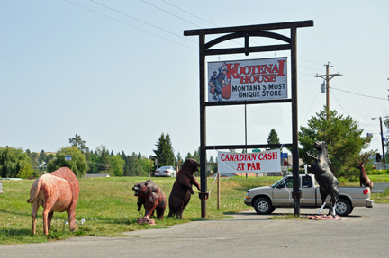 sign and animal statues