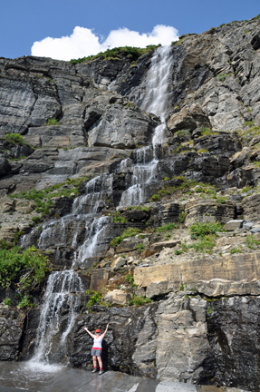 Karen Duquette and a waterfall