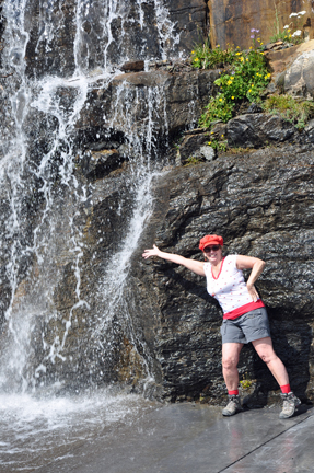 Karen Duquette and a waterfall