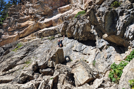 Lee climbing the rocks