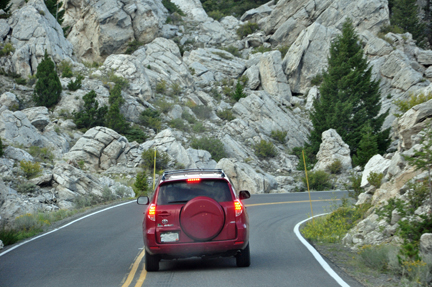 boulders lining the road