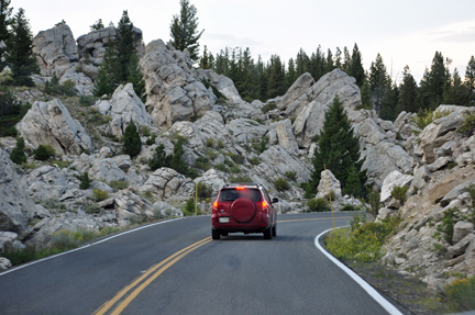 boulders lining the road