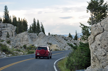 boulders lining the road