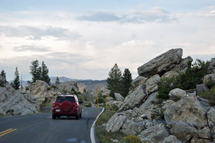 boulders lining the road