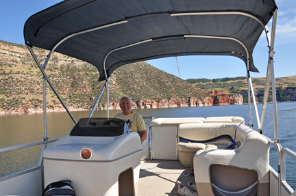 Lee driving the boat