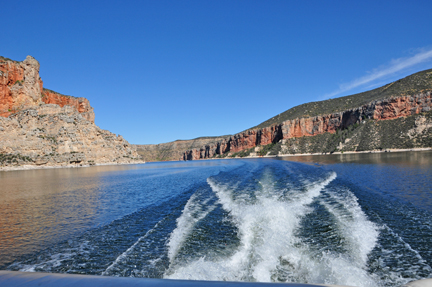 the wake of the boat