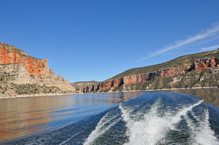 the wake of the boat