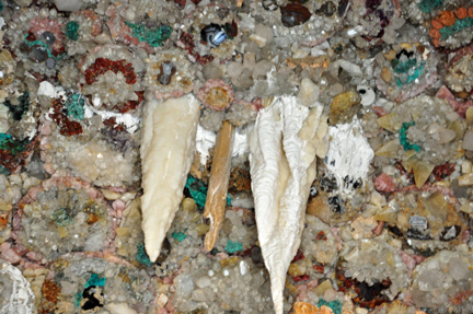 stalactites centered overhead with many rosettes