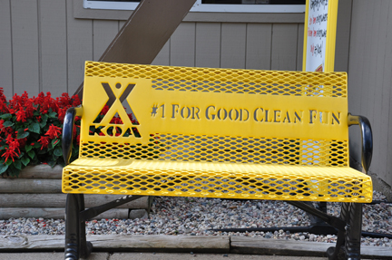 KOA bench that says - #1 for good clean fun