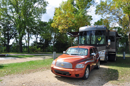 the RV in The new yard of the two RV Gypsies