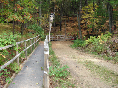 the trail from the parking lot down to the water and the jet boat 