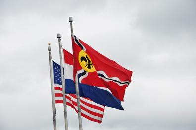 USA flag, Missouri flag and St. Louis flag