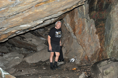 Lee Duquette in a boulder cave