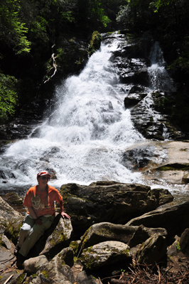 Karen Duquette at the bottom of High Shoals Creek Falls