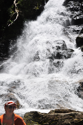 Karen Duquette at the bottom of High Shoals Creek Falls