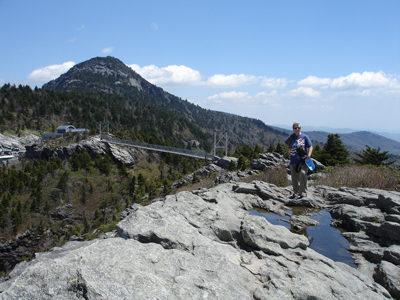 Karen, the bridge, and water in the rocks