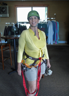 Karen Duquette ready to ride the zipline