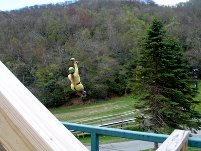 Karen Duquette on the zipline