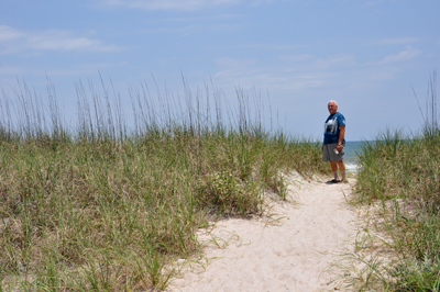 Lee Duquette approaching the ocean