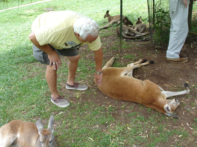 Lee Duquette and a red kangaroo