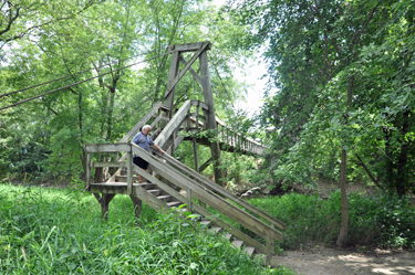 Lee Duquette exiting the suspension bridge