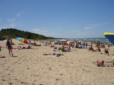 people on the beach at Lake Michigan.