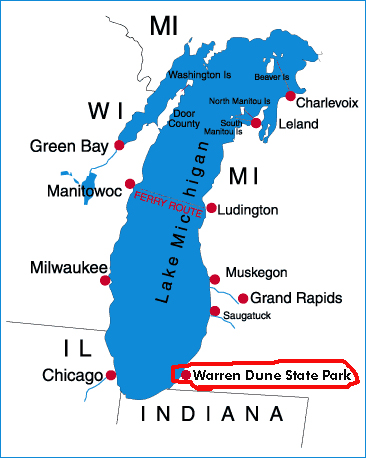 map showing location of Warren Dunes State Park