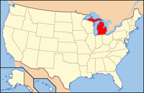 USA map showing locaition of Michigan