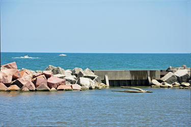 Lake Michigan and a small dam