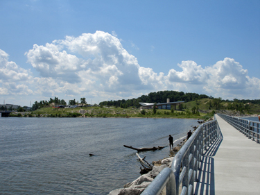 The catwalk, Welcome Center and Lake Michigan