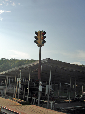 a traffic light at a secured house boat 