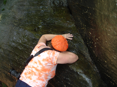 Karen Duqette enjoying cold water at Cumberland Falls