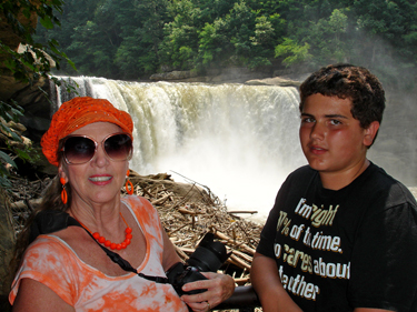 Karen Duquette and her grandson at Cumberland Falls