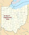 map of Ohio showing location of Wapakoneta