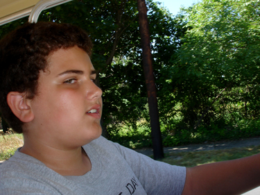 Alex drove the golf cart to the Glacial Grooves