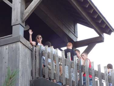 Karen and Alex in line to ride Maverick