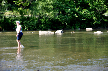 Karen decides to walk in the water