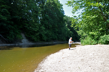 Lee Duquette beneath the Creek Road Covered Bridge