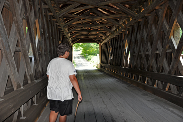 Alex inside the Creek Road Covered Bridge