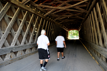 Lee & Alex inside the Creek Road Covered Bridge