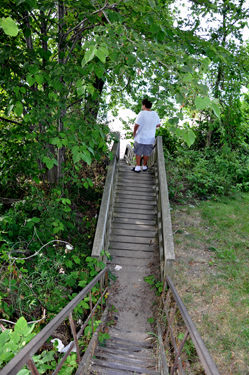 stairs up, then down, to Lake Erie