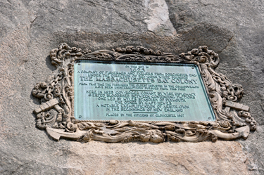 sign on a large rock at Stage Fort Park