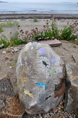 fish painted on a rock