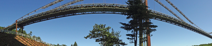 the Penobscot Narrows Bridge as seen from below