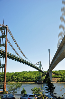 both bridges from the parking lot