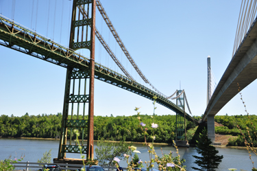 both bridges from the parking lot