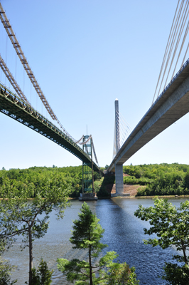 both bridges from the parking lot