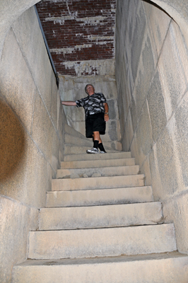 Lee Duquette climbs up the staircase