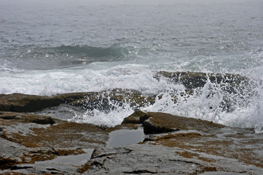 the pounding surf.