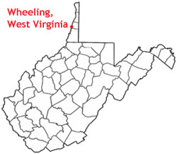 map of West Virginia showing location of Wheeling